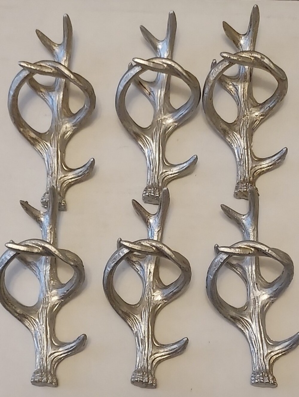 Set of 6 Silver Antler Napkin Rings Plastic Faux Metal Rustic Cabin Lodge Fall